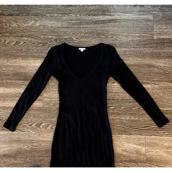 EUC James Perse Thermal Long Sleeve Maxi Dress Black Cotton Scoop Neck Rib Knit - Picture 4 of 16